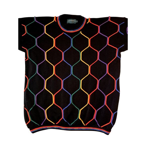 Tundra Canada Men Sweater Large Coogi Style Black Yellow Red Green Cotton - Picture 2 of 14